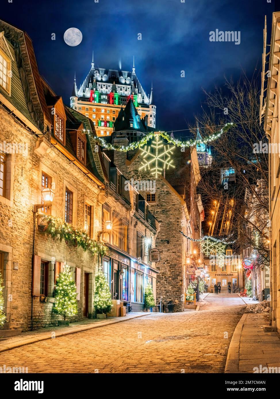 View to Hotel Fairmont Le Chateau Frontenac from Petit Champlain ...